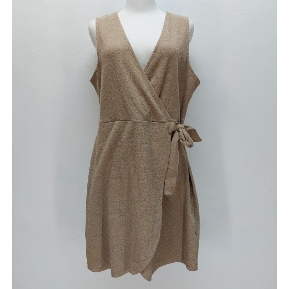 Madewell Texture & Thread Wrap Dress Women's Large Tan Sleeveless V-Neck Earthy
